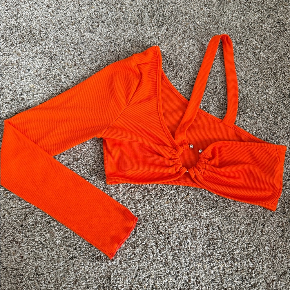 SHEIN Bright Orange Ribbed Crop Top